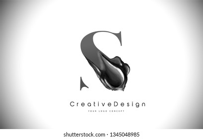 S Letter Design Brush Paint Stroke. Black s Letter Logo Icon with black Paintbrush Vector Illustration