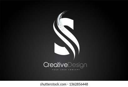 S Letter Design Brush Paint Stroke. Letter Logo on Black Background