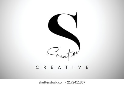 S Letter Design with Creative Cut and Serif Font in Black and White Colors Vector Illustration.