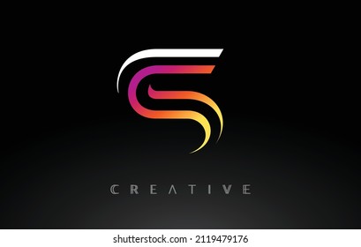 S Letter Design on a Black Background. Orange Purple S Letter Logo Design with Modern Monogram Lines Look Vector Illustration.