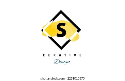 Vector de diseño de letras S con icono de pincel de color amarillo logotipo creativo premium en fondo blanco