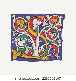 Logotipo del capuchón de la letra S con elementos de caligrafía dorada y vid blanca entrelazada. emblema inicial renacentista. Un lujoso ícono medieval de lujo de color dim basado en lo otonio y románico.