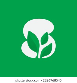 S letter eco logo with green leaves. Negative space agriculture icon. Lush foliage emblem. Vector template for seeds growing company, summer posters, waste recycling identity, nature friendly labels.