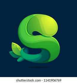 S letter ecology logo from a twisted green leaves. Font style, vector design template elements for your application or corporate identity.