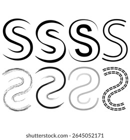 S letter effects. Transparent vector set. Gradient stylized shapes. Outline black icon.