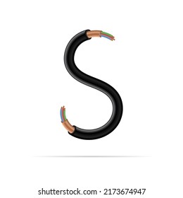 S letter electric cable design. Vector realistic font for logo, app logo, creative template etc.