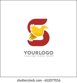 S letter elegant wing flying gold office logo. Abstract bird vector identity design template. Exclusive business company brand icon.