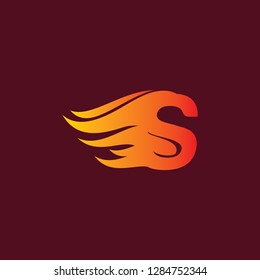 S Letter Fire Flame Logo Design. Fire Logo Lettering Concept Vector On Dark Background