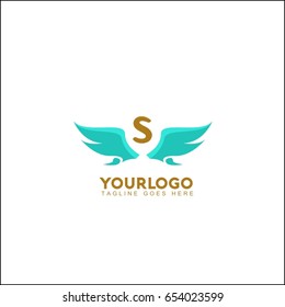 S Letter Flying Bird isolated, swoosh stylise, abstract birds, Airline template logo, Tourism template logo. Eagle wing vector illustration