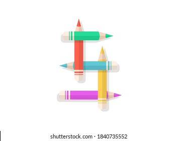 S letter font made of multicolored pencils. Vector design element for logo, banner, posters, card, labels etc. 