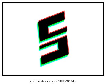 S letter font, vector desing logo.Dynamic, split-color, shadow of  number red, green, blue in black frame on white background. Eps10 illustration