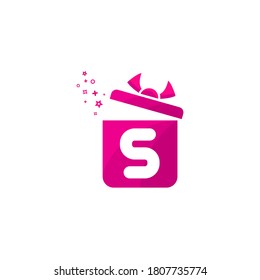 s letter Gift box Logo Design Vector Template.Logo gift template. Letter s in the box for present. Concept design present emblems and signs. Gift box icon pink color.s gift box logo