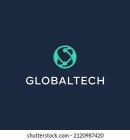 S letter and global tech simple logo design