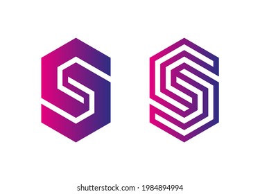 S Letra Gradiente Hexagón Vector de Logotipo de Cubo Geométrico