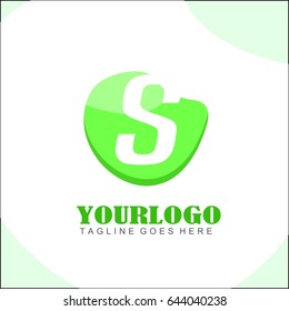 S letter green circle logo. Simple brand identity health, food, tech, eco & friendly for your business