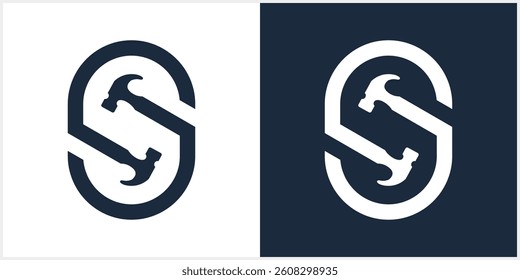 S Letter hammer  logo construction vector Alphabet template illustration