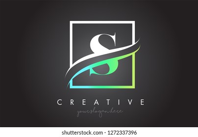 S Letter Icon Logo Design with Square Swoosh Border and Creative Design Vector Illustration.