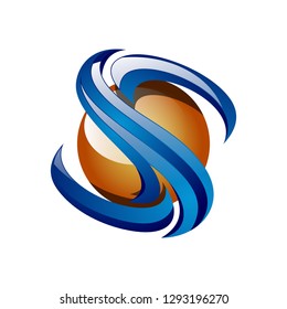 S Letter Initial 3D Shiny Ball Technology Internet Logo