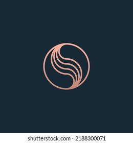 S letter initial contemporary logo inside gold circle shape 