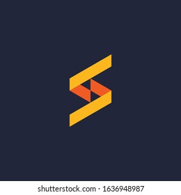 S letter initial geometric ribbon logo yellow color