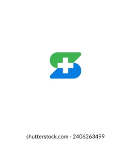 S letter initial logo with medical cross icon incorporated - blue and green.