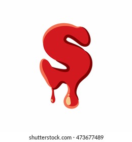 S letter isolated on white background. Red bloody S letter vector illustration