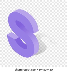 S letter in isometric 3d style with shadow. Violet S letter vector illustration