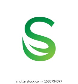 S letter with leaf logo template vector icon design