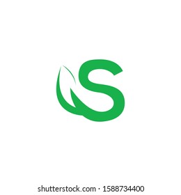 S letter with leaf logo template vector icon design