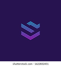 S letter logo in 3d flat style - three striped