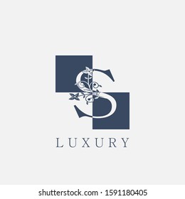 S Letter Logo Abstract Vintage Nature Floral. Vintage Vector design concept square shapes nature floral flower Leaves with letter logo icon.