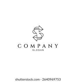 S letter logo with arrow combination in line art design style