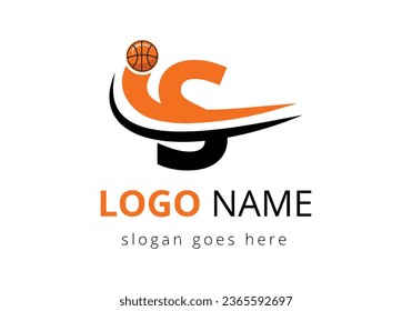 S Letter Logo With Basketball Ball. Sports Symbol Vector Template Design