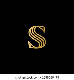 S letter logo with black background.S letter icon.This is golden letter design.