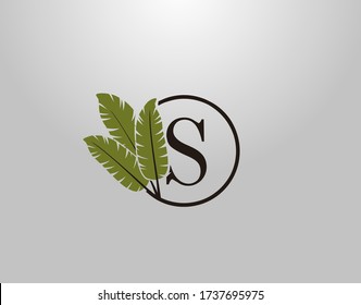 S Letter Logo Circle Nature Leaf, vector logo design concept botanical floral leaf with initial letter logo icon for nature business.