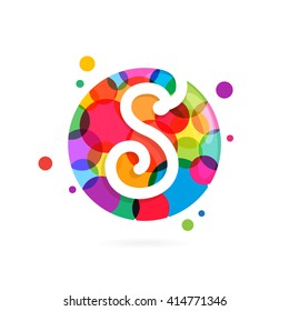 S letter logo in circle with rainbow dots. Font style, vector design template elements for your application or corporate identity.