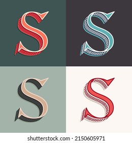 S letter logo in classic three-dimensional elegant sport style. Perfect for creating classical printing, retro design, clothing embroidery, unique packaging, vintage header, luxury identity, etc.