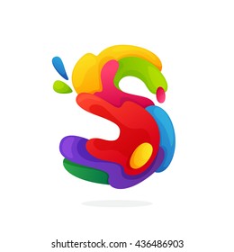 S letter logo with colorful juice splashes. Font style, vector design template elements for your application icon, card or corporate identity.