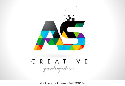 AS A S Letter Logo with Colorful Vivid Triangles Texture Design Vector Illustration.