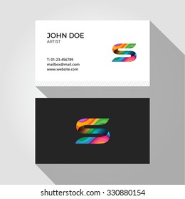 S Letter Logo Colorful Wavy Abstract Business card design template