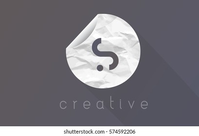 S Letter Logo with Crumpled And Torn Wrapping Paper Texture Vector.