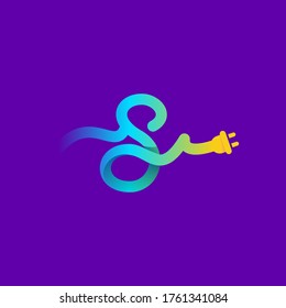 S-Buchstaben-Logo mit curl-Kabel und Steckeradapter. Vektorgrafik für Energieetiketten, Kabelüberschriften, Power-Poster, elektrische Firmenidentität usw.