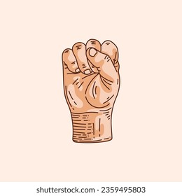 S letter logo in a deaf-mute hand gesture alphabet. Hand drawn vector illustration isolated on brown background.