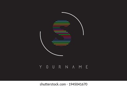 S Letter logo design with bright and bold rainbow lines and rounded frame. Creative vector illustration with letter S.