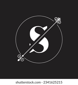 S Letter Logo design with circle and diagonal line decorated with motifs