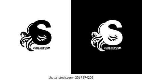 S letter logo design combined with octopus