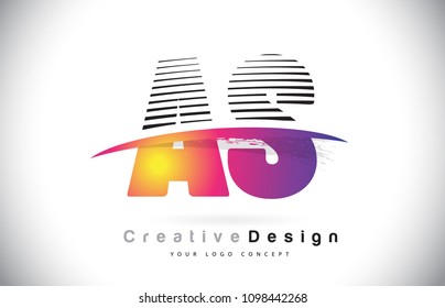 AS A S Letter Logo Design With Creative Lines and Swosh in Purple Brush Color Vector Illustration.