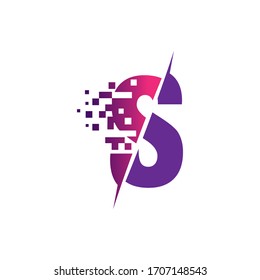 S Letter Logo Design with Digital Pixels in concept strokes