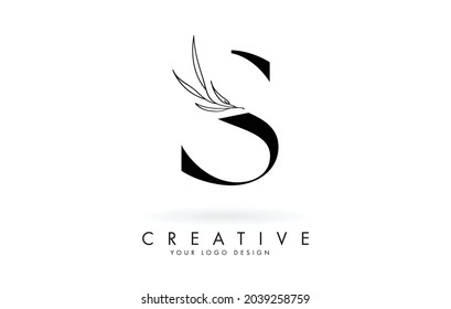 S letter logo design with elegant and slim leaves vector illustration. Creative icon with letter S.