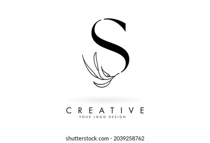 S letter logo design with elegant and slim leaves vector illustration. Creative icon with letter S.
